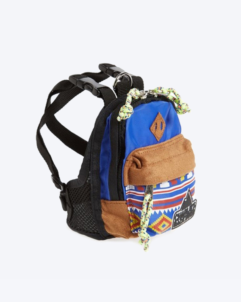 CHARLIES BACKPACK BY CHARLIE'S BACKYARD. BLUE DOG BACKPACK WITH HARNESS STRAPS. SMALL, MEDIUM, LARGE.