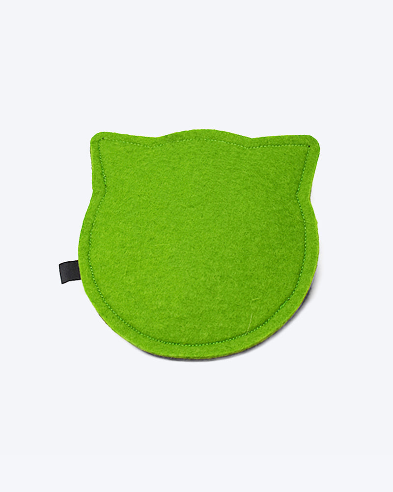 Wool felt cat toy filled with organic catnip. Green and Grey.
