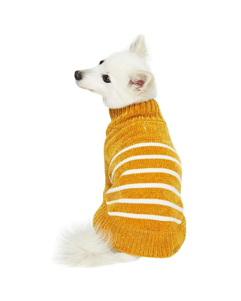 YELLOW PET SWEATER WHITE STRIPES SOFT CHENILLE MATERIAL
