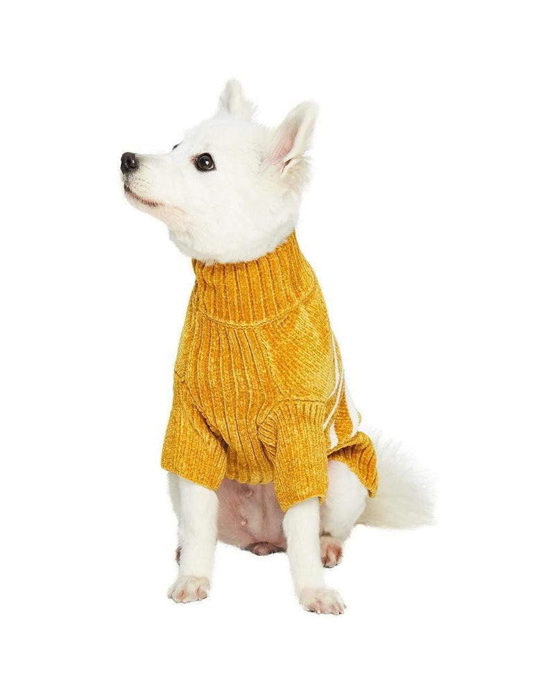 YELLOW PET SWEATER WHITE STRIPES SOFT CHENILLE MATERIAL