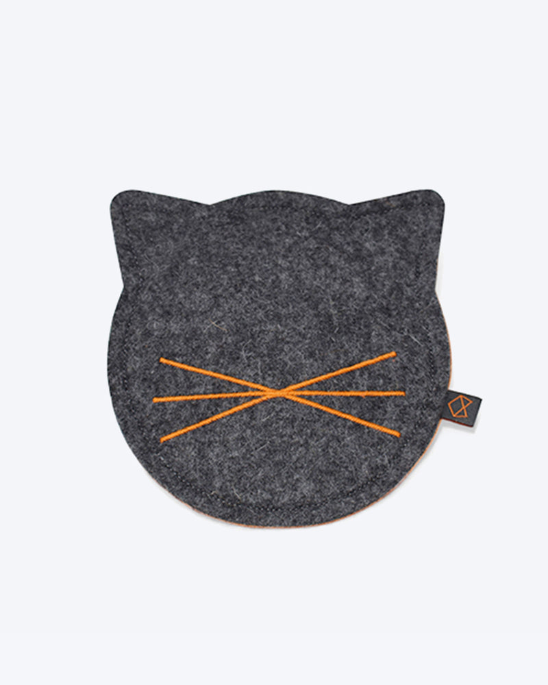 Wool felt cat toy filled with organic catnip. Orange and Charcoal.