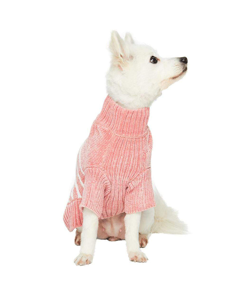 PINK PET SWEATER WHITE STRIPES SOFT CHENILLE MATERIAL