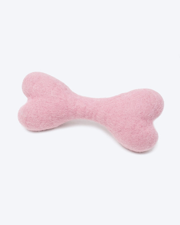 DOG BONE MADE OF 100% ORGANIC WOOL FELT DENSELY PACKED. ECO FRIENDLY. DURABLE. SMALL AND LARGE. PINK.