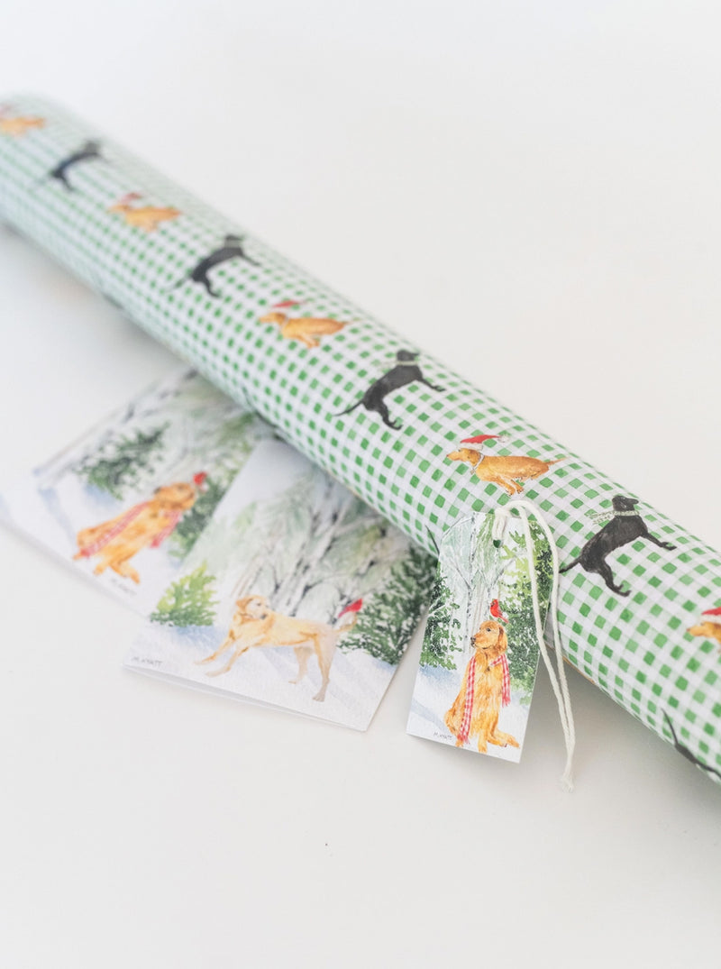 GREEN GINGHAM DOG WRAPPING PAPER