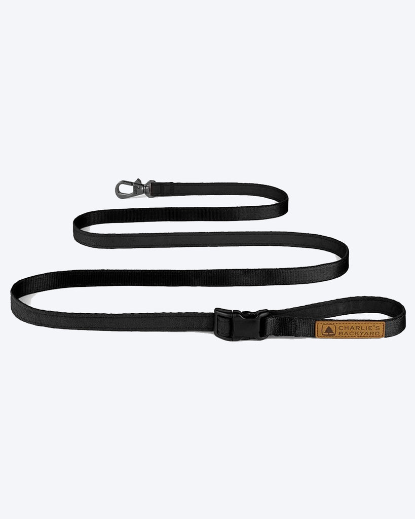 BLACK EASY DOG LEASH BY CHARLIES BACKYARD. ADJUSTABLE 