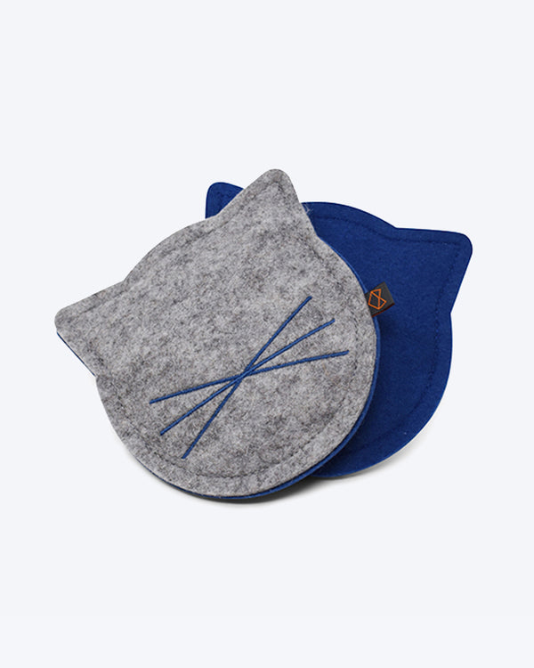 Wool felt cat toy filled with organic catnip. Blue and Grey.