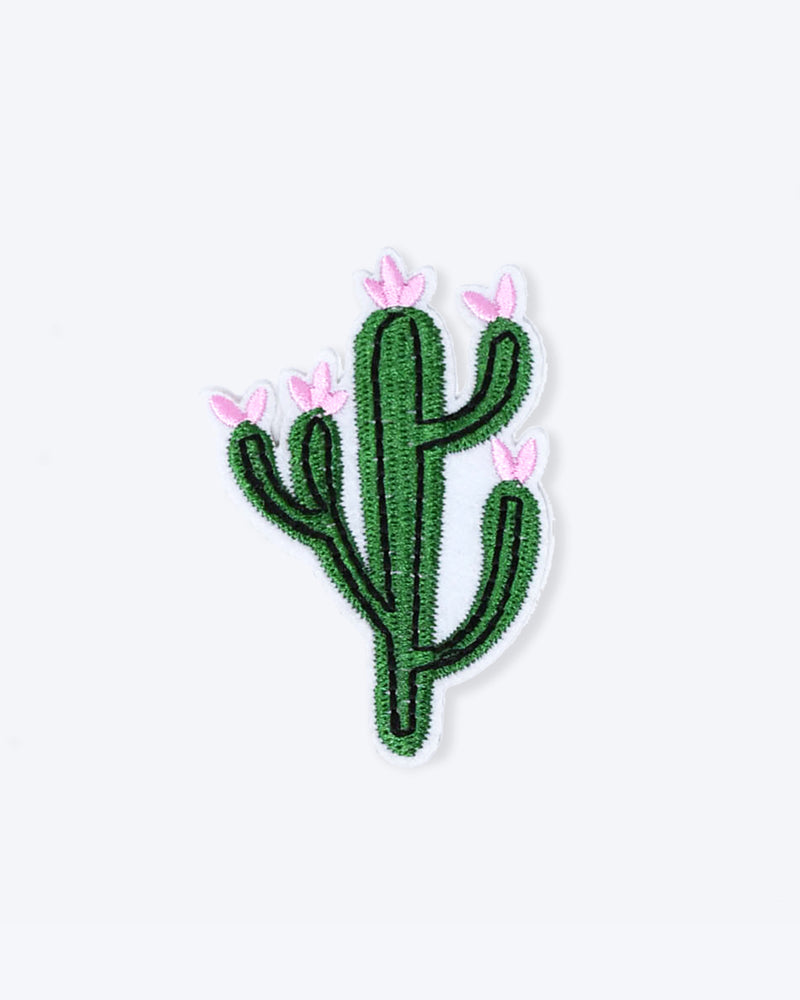 IRON ON CACTUS PATCH WITH PINK FLOWERS. PATCH FOR DOG BANDANAS.