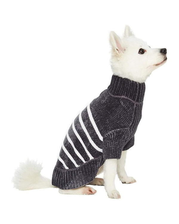 GREY PET SWEATER WHITE STRIPES SOFT CHENILLE MATERIAL
