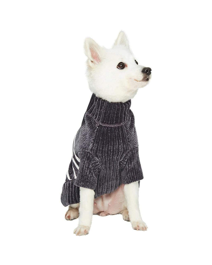 GREY PET SWEATER WHITE STRIPES SOFT CHENILLE MATERIAL