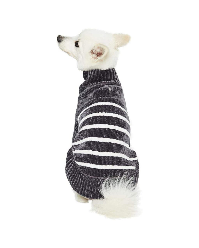 GREY PET SWEATER WHITE STRIPES SOFT CHENILLE MATERIAL