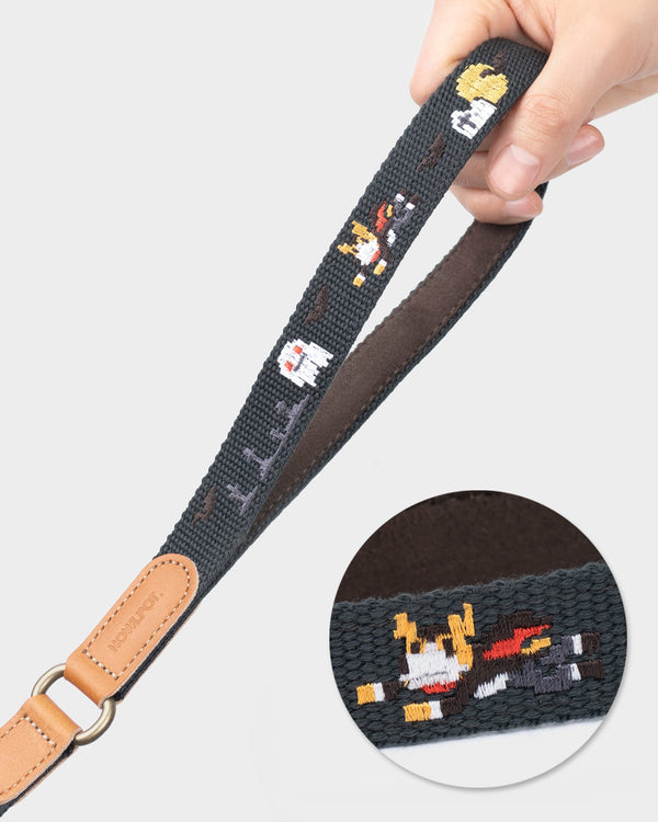 Dog leash and dog harness with superhero dog embroidered. Charcoal and black color.