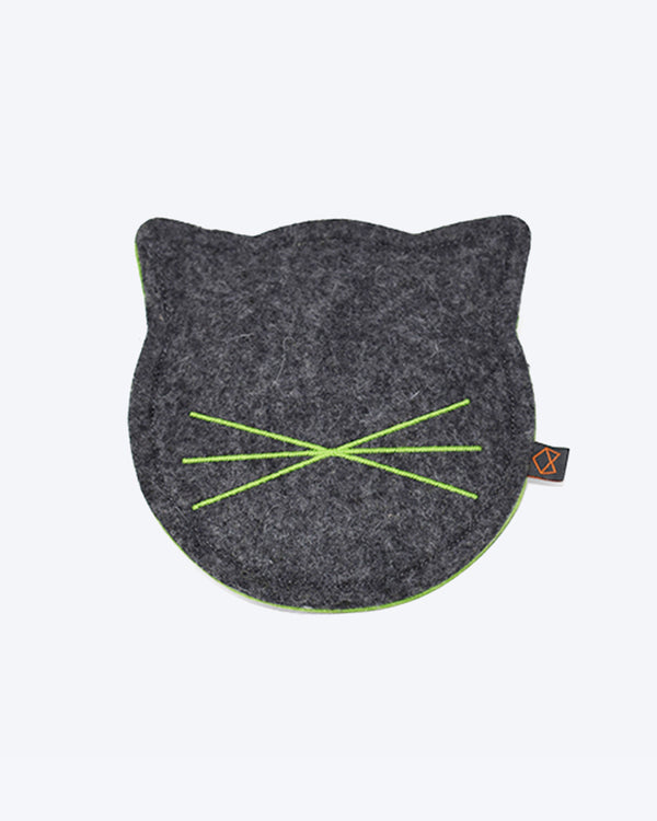 Wool felt cat toy filled with organic catnip. Green and Charcoal.