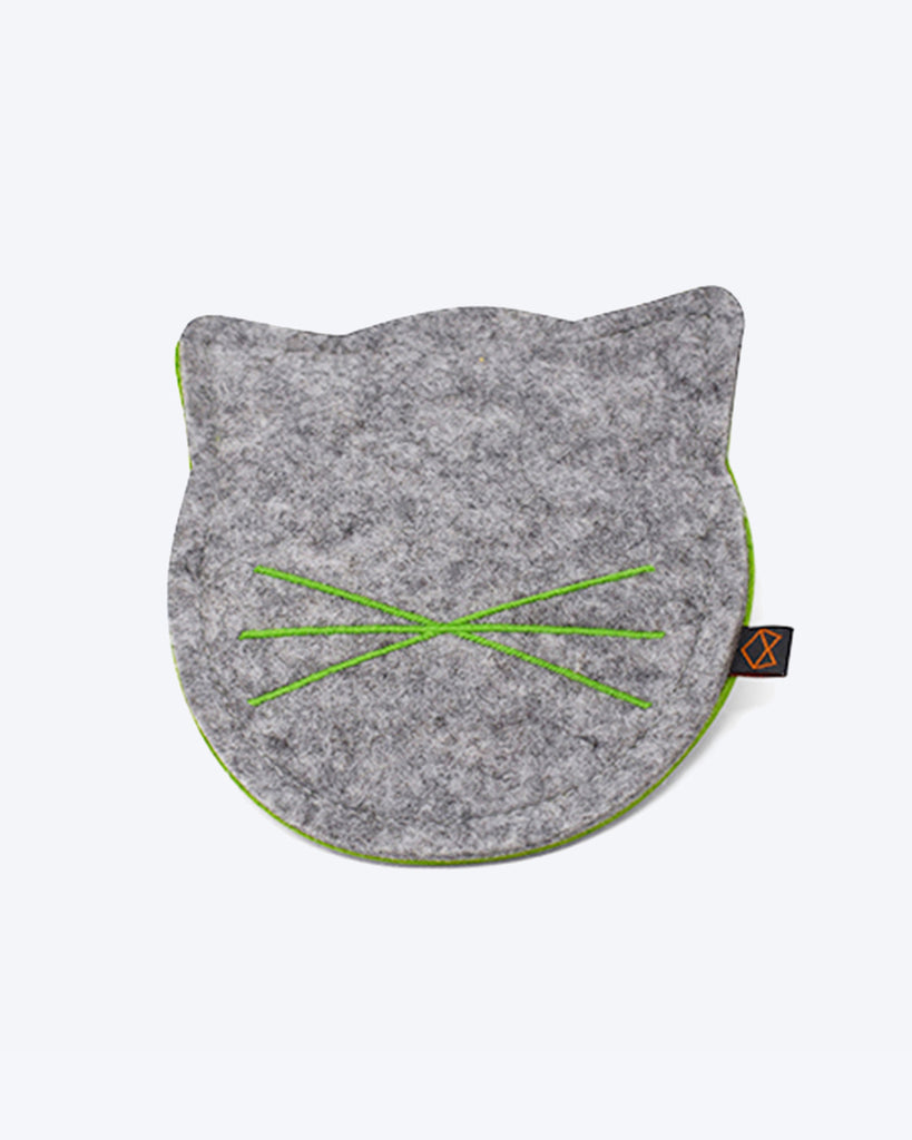 Wool felt cat toy filled with organic catnip. Green and Grey.