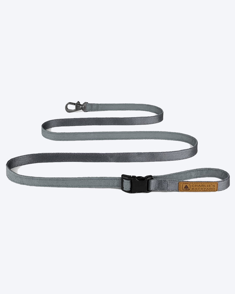 GREY EASY DOG LEASH BY CHARLIES BACKYARD. ADJUSTABLE 