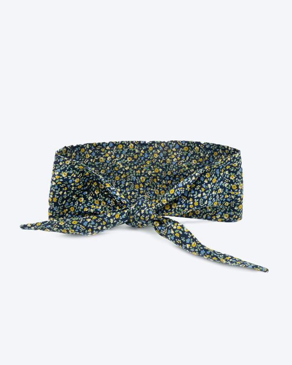 Dark blue floral necktie for dogs and cat. Like a rolled bandana but less fuss.