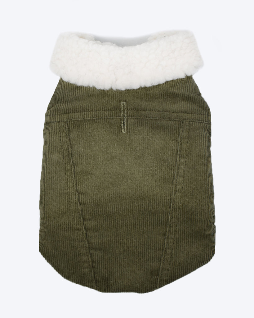 DOG COAT CORDUROY AND SHERPA. OLIVE GREEN.