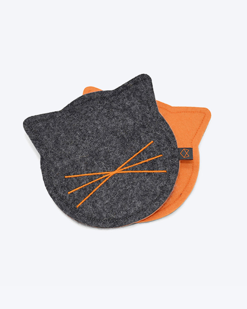 Wool felt cat toy filled with organic catnip. Orange and Charcoal.