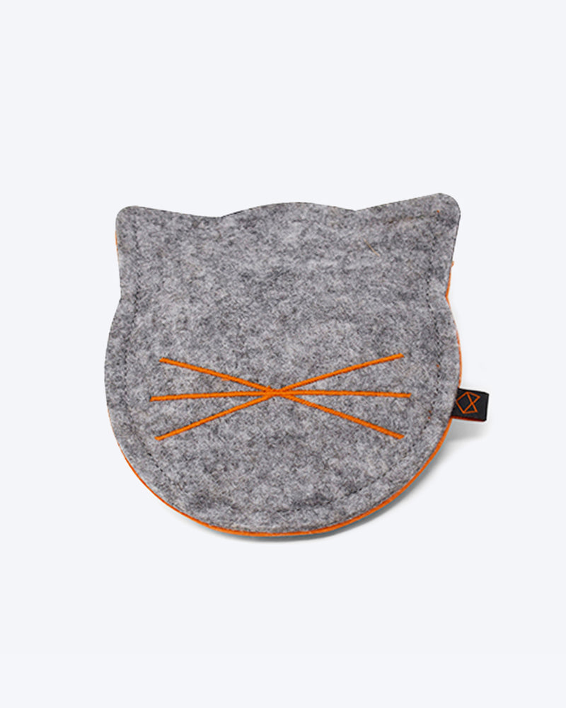 Wool felt cat toy filled with organic catnip. Orange and Grey.