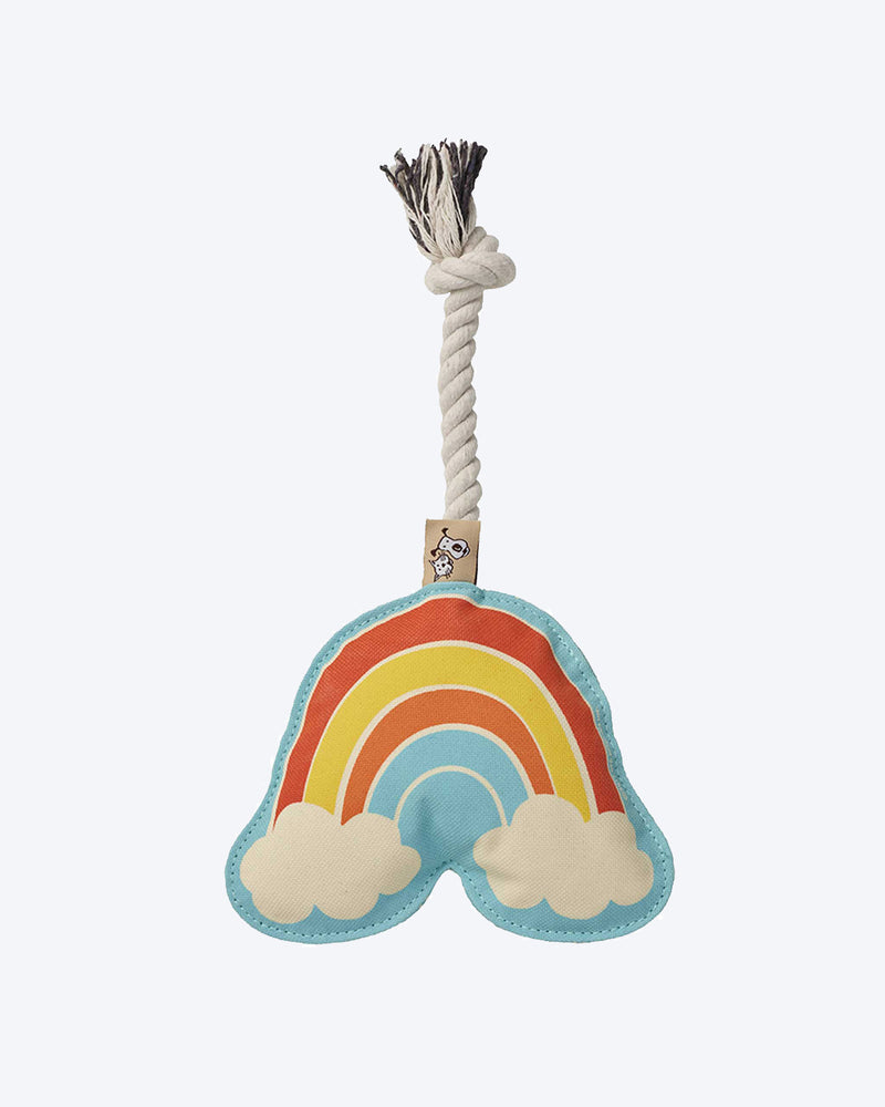 Rainbow dog toy with rope. Filled with cotton. Ore Pets.