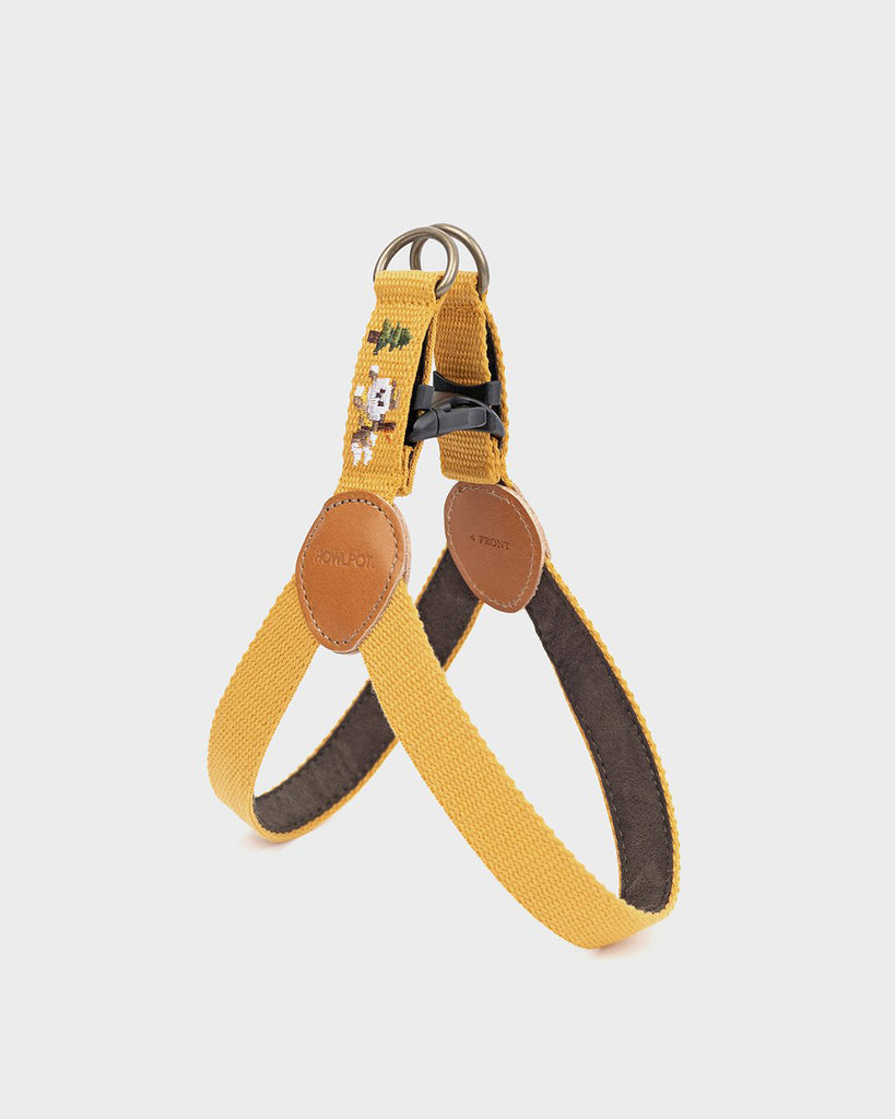 Yellow and mustard dog harness with embroidery 