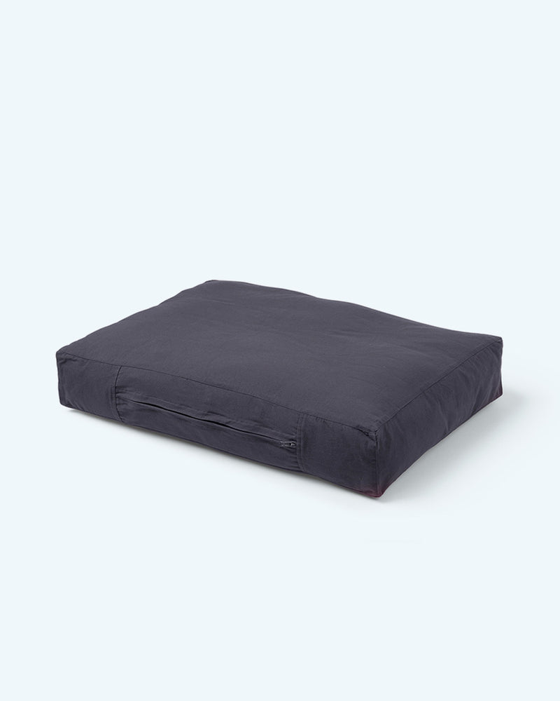 Dark grey neutral rectangular dog bed.