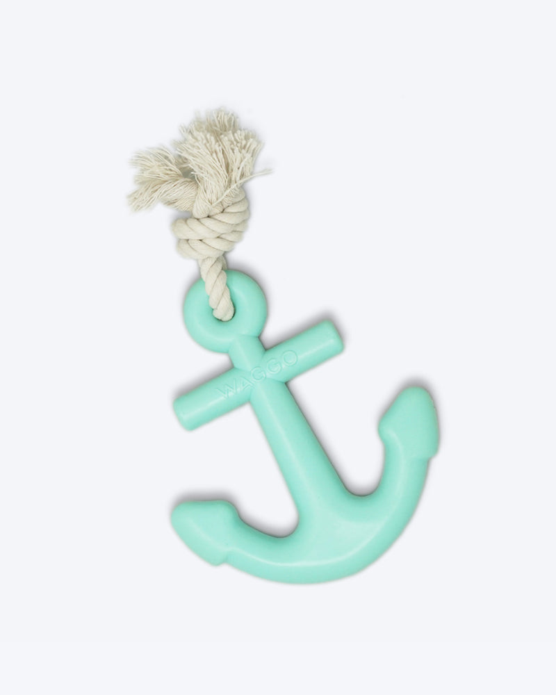 RUBBER ANCHOR DOG TOY IN MINT BY WAGGO. ROPE INCLUDED.