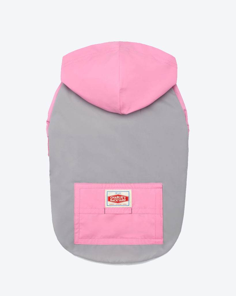 CHARLIE'S BACKYARD WINDBREAKER BUILT IN POOP BAG HOLDER PINK AND GREY