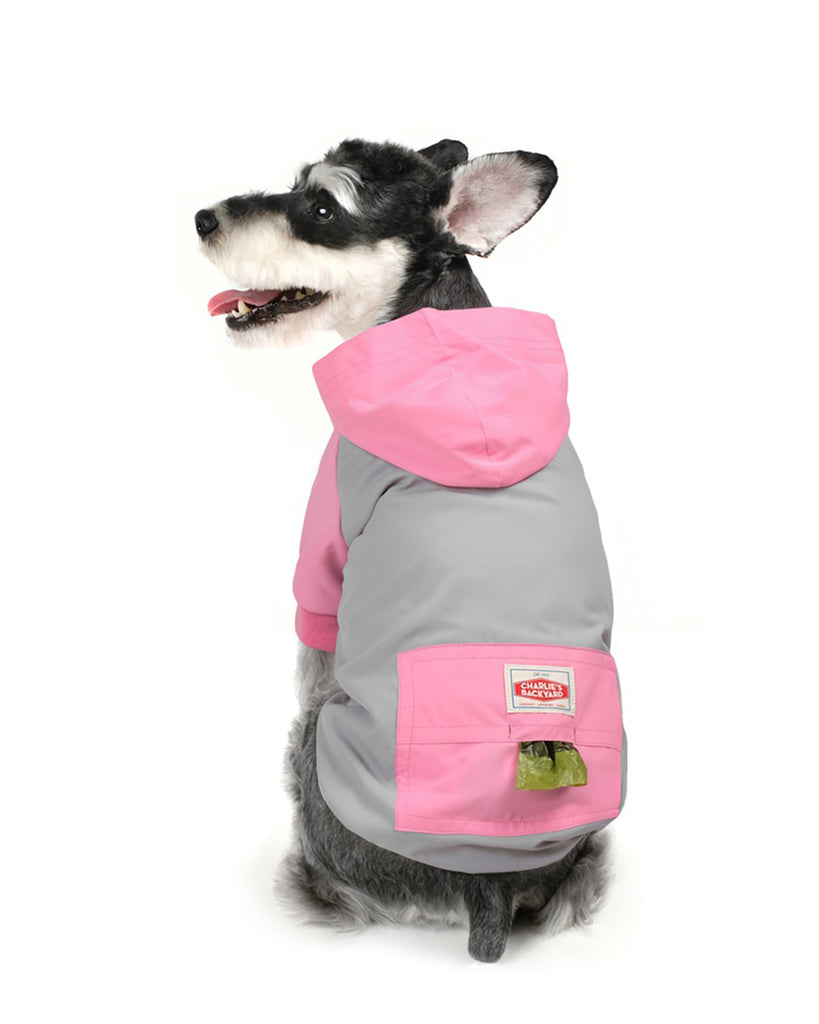 CHARLIE'S BACKYARD WINDBREAKER BUILT IN POOP BAG HOLDER PINK AND GREY