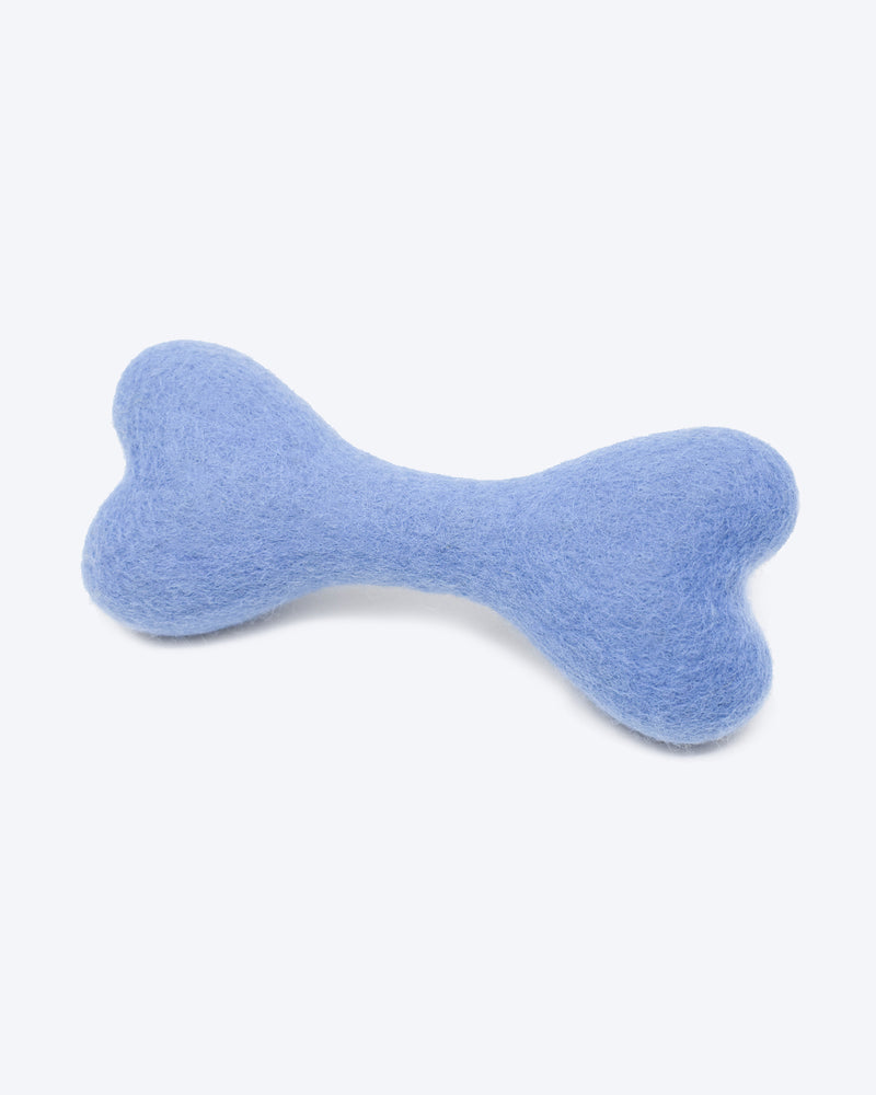 DOG BONE MADE OF 100% ORGANIC WOOL FELT DENSELY PACKED. ECO FRIENDLY. DURABLE. SMALL AND LARGE. BLUE.