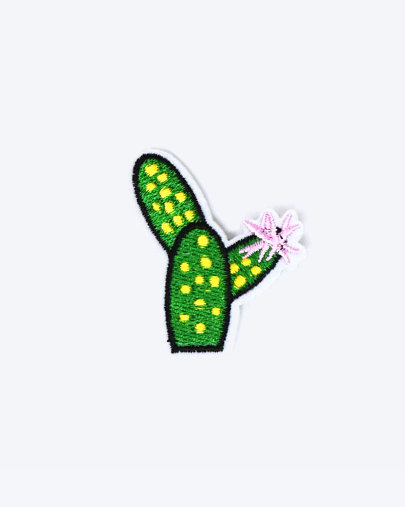 IRON ON CACTUS PATCH WITH YELLOW DOTS AND PINK FLOWER. PATCH FOR DOG AND CAT BANDANAS.