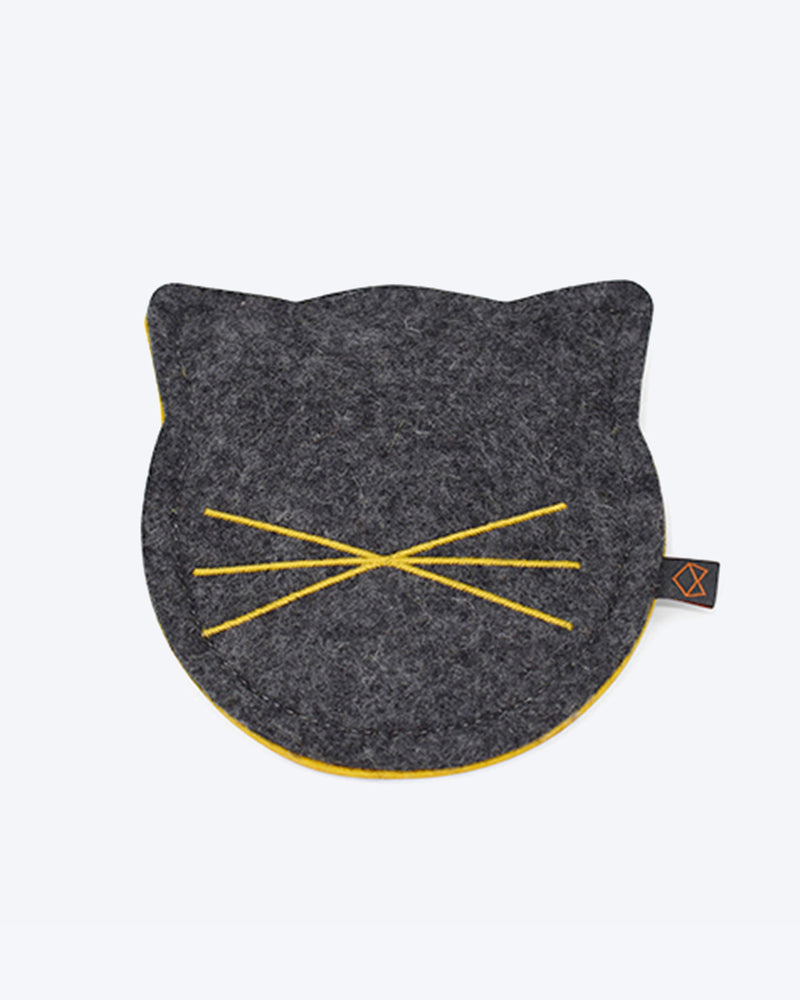 Wool felt cat toy filled with organic catnip. Yellow and Charcoal.