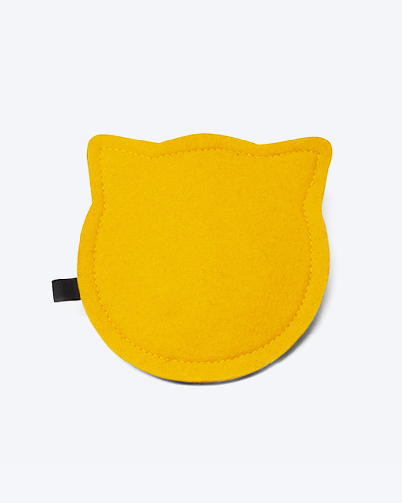 Wool felt cat toy filled with organic catnip. Yellow and Charcoal.