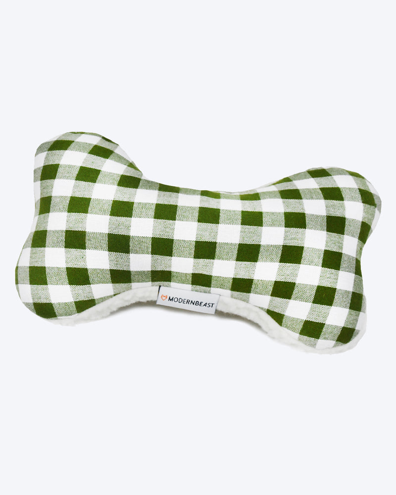 Plush Dog Toy filled with 100% organic lavender to help calm your pet. Forest Green Gingham. Designed to give back 100%.
