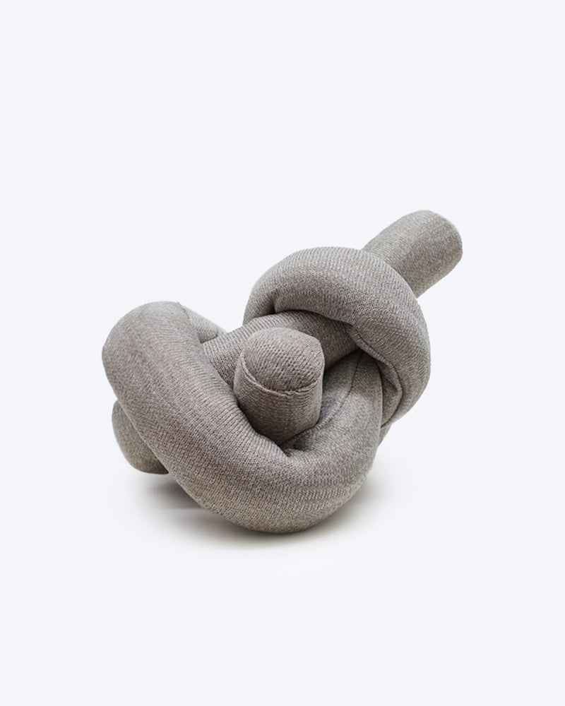 Grey cotton NOU by Lambwolf Collective. Long rope toy tied into a knot. 