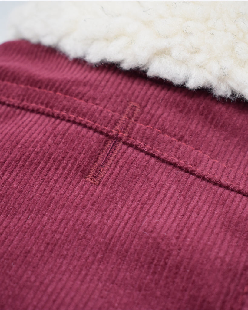 DOG COAT CORDUROY AND SHERPA. MERLOT.