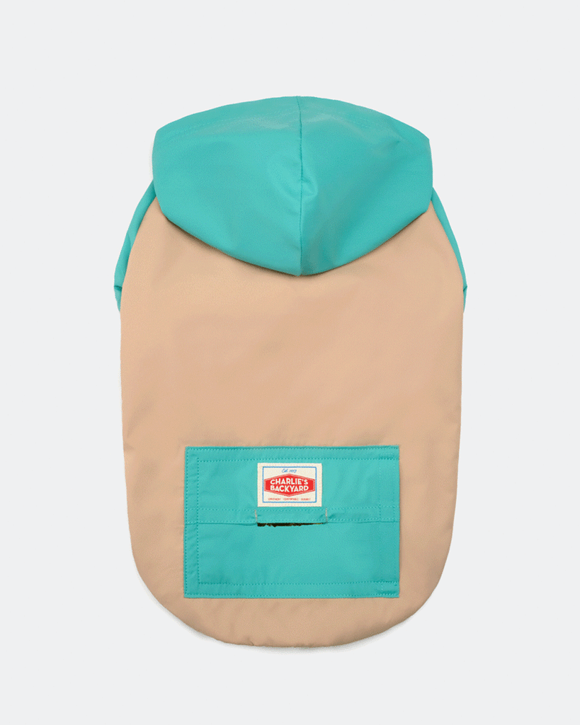 CHARLIE'S BACKYARD WINDBREAKER BUILT IN POOP BAG HOLDER BLUE AND TAN