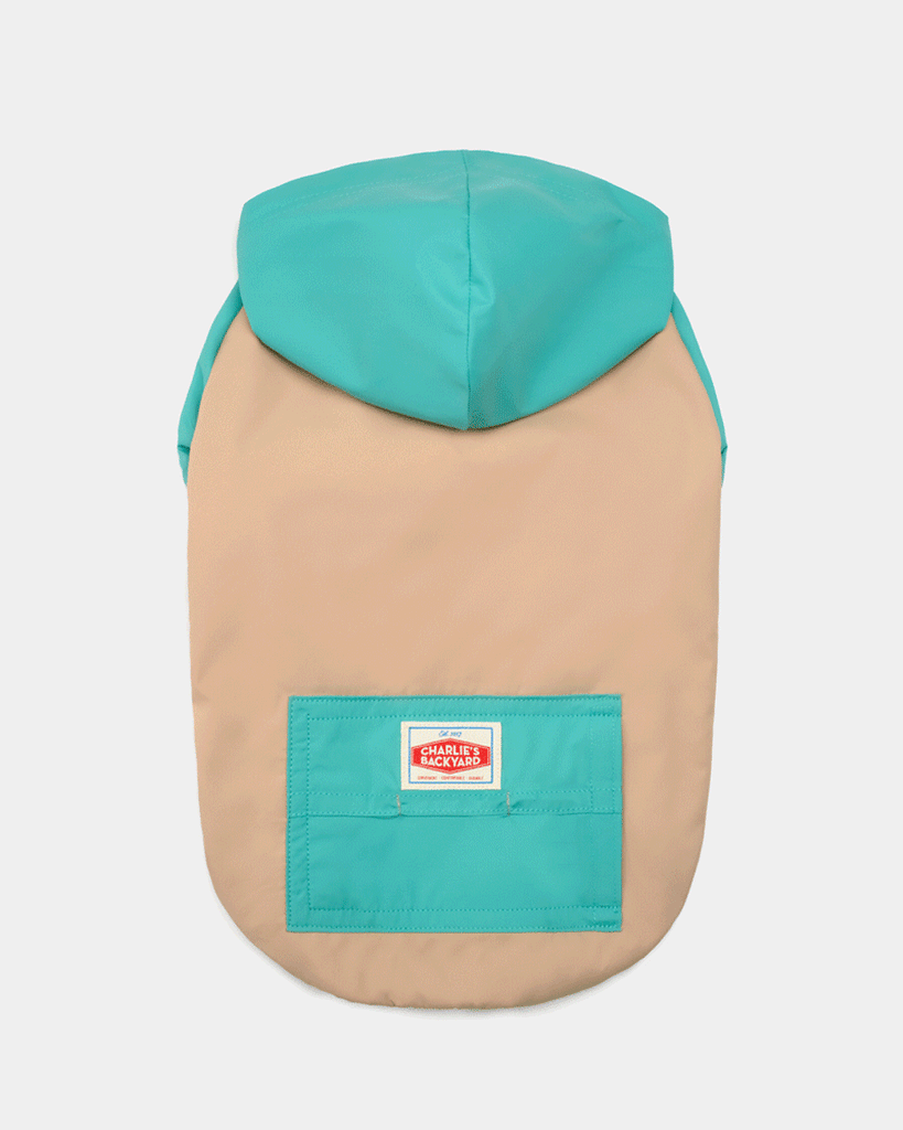 CHARLIE'S BACKYARD WINDBREAKER BUILT IN POOP BAG HOLDER BLUE AND TAN